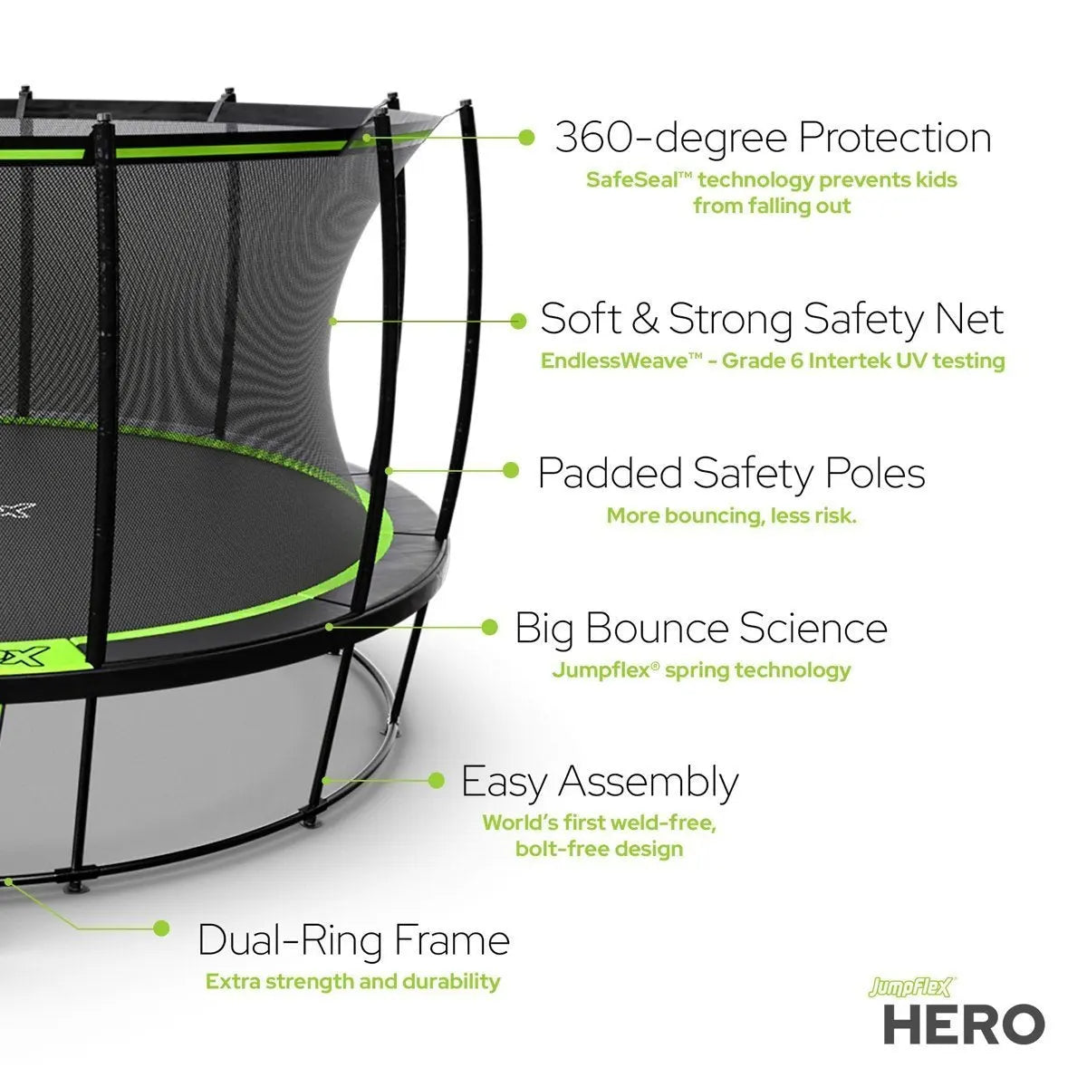 Jumpflex HERO Round Outdoor Trampoline with Safety Enclosure